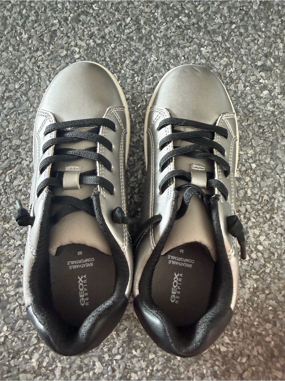 Geox Kids Metallic Silver Sneakers with Black Trim
